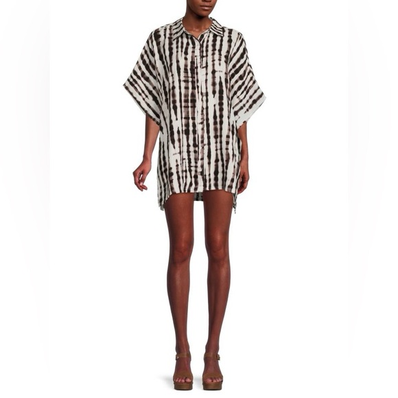 La Blanca Other - La Blanca Bamboo Print Tunic Cover Up Brown White Beach Resort Vacation One Size